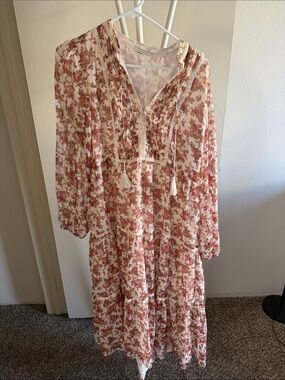 Lucky Brand Cream Dress with Pink Floral Print